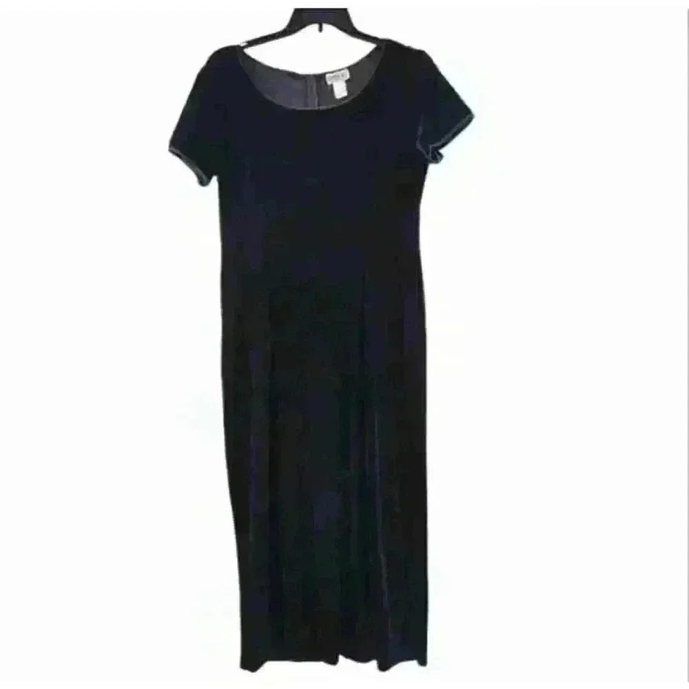 Robbie Bee Black Velvet Maxi Dress Short Sleeves Zip Tie Back Plus Size 16‎